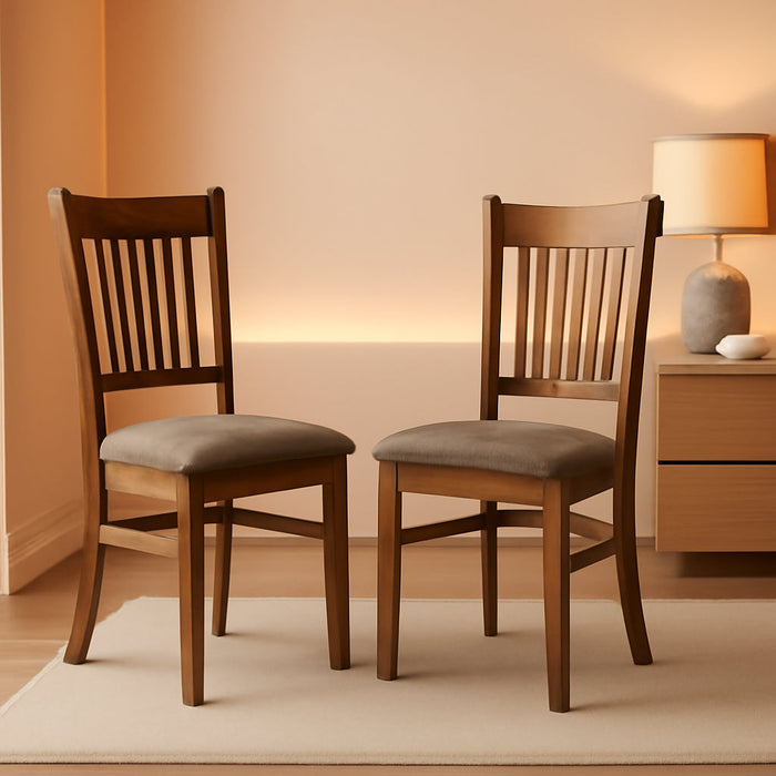 VAC-ESP-C Vancouver Kitchen Dining Chairs - Linen Fabric Upholstered Wooden Chairs, Set of 2, Espresso