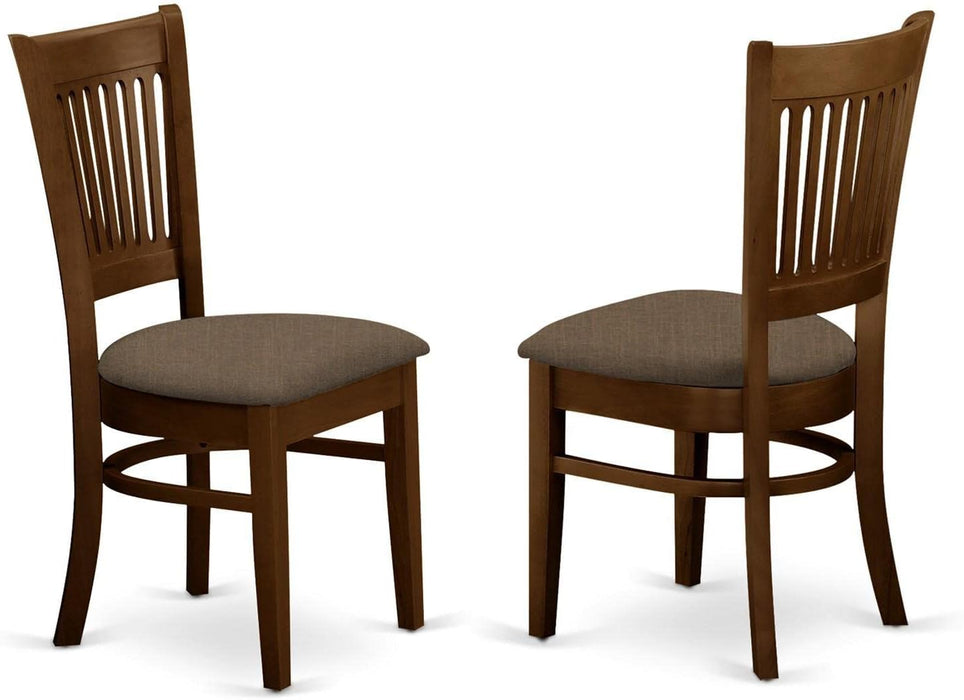 VAC-ESP-C Vancouver Kitchen Dining Chairs - Linen Fabric Upholstered Wooden Chairs, Set of 2, Espresso