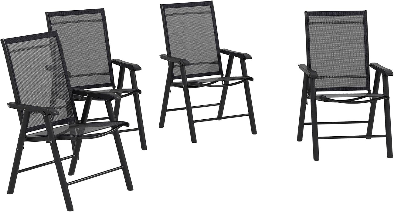 Set of 4 Patio Folding Chairs Armrests Black