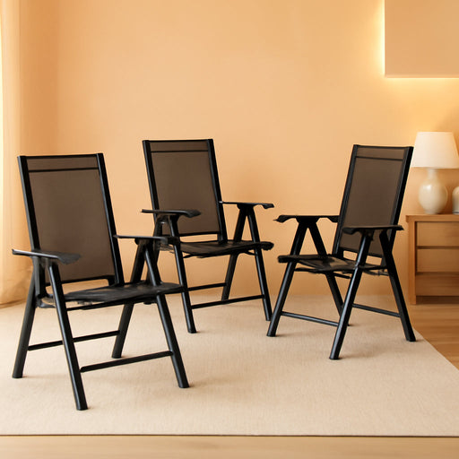 Set of 4 Patio Folding Chairs Armrests Black