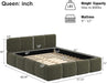 Queen Size Boucle Platform Bed with Thick Headboard and Footboard, Block Style Upholstery Grounded Bed Frame, Green