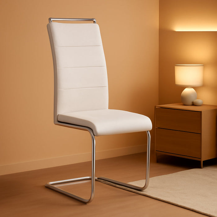 Modern Dining Chairs Set of 4, PU Faux Leather High Back Upholstered Dining Room Side Chair with Horizontal Stripe Backrest Design for Kitchen Living Room Vanity Patio Dinner Chairs, Black