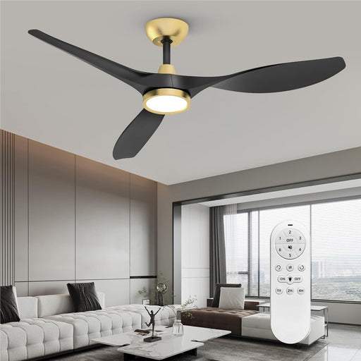 Ceiling Fans with Lights and Remote, 52 Inch Large Airflow Indoor Ceiling Fans with Quiet DC Motor and 3 Colour Temperature Black Noiseless Attractive Design (Black-Gold)