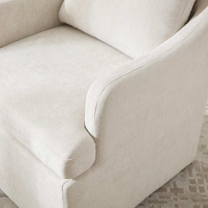 Upholstered Dining Chairs Set of 2, Modern Kitchen Chairs Dinner Chairs with 4 Casters, Linen Armchair for Bedroom Reading Room Living Room, Beige