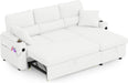 Pull Out ConvertibleSofaBed With Hidden Storage TeddyWhite