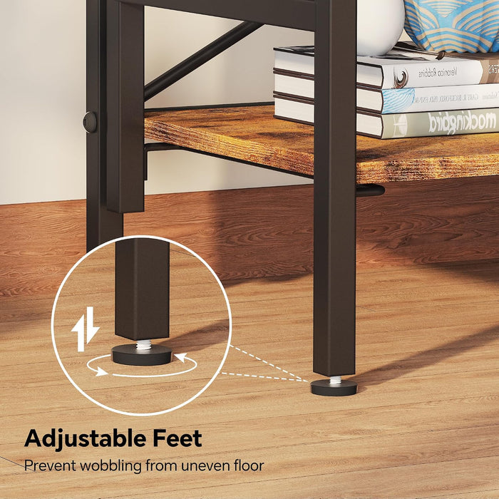 Folding Bookshelf,5 Tier Bookcase Foldable Shelf with X-Bracket Design, Adjustable Feet, Space Saving Storage for Living Room, Office, Rustic Brown