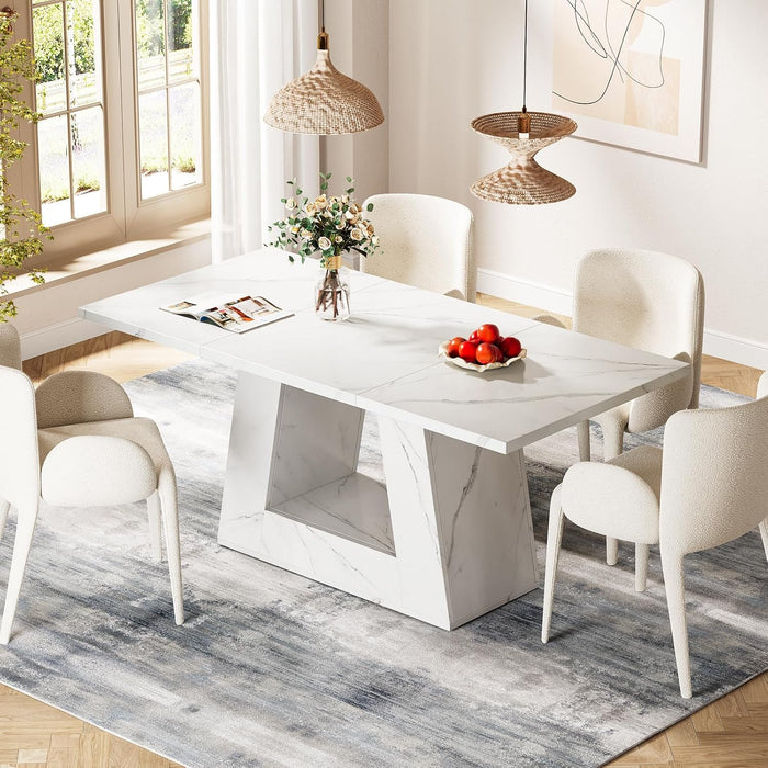 Dining Table for 4 to 6 People, 63" Rectangular Dining Room Table, Modern Wooden Faux Marble Dinner Table with Sturdy Base for Kitchen, Living Room