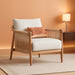 Braid Accent Chair, Modern Armchair with Solid Wooden Armrest for Living Room and Bedroom, Boho Reading Chair, Cream