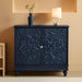 Accent Cabinet with 2 Doors, Luxury Carving Board Storage Sideboard with Adjustable Shelves, Buffet Cabinet Entryway Table for Living Room (Midnight Blue)