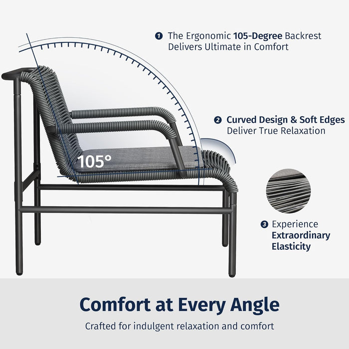 4 Piece Patio Furniture Set, Outdoor Furniture with PE Wicker Rattan Chairs and Coffee Table, Modern Patio Conversation Set with Soft Pad for Garden, Backyard and Porch, Misty Grey