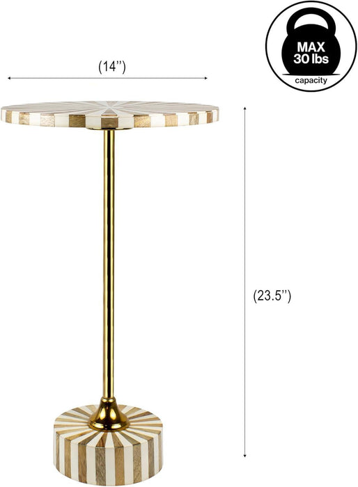 END1004A Calix 23.5" Contemporary Minimalist Metal/Resin round End Table, Light Brown/White Drink Table for Living Room, Bedroom, Office, Bathroom