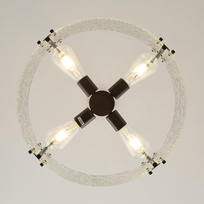 Matte Black Drum Crystal Chandelier Contemporary 17.7