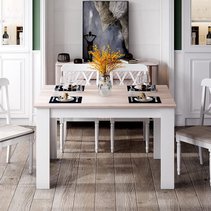 Wooden Dining Table, Modern Kitchen Table for 4, Rectangular Dinner Table for Kitchen, Dining Room, Living Room, Home Dinette Furniture, 47" L X 28" W X 30" H, (White & Light Gray)