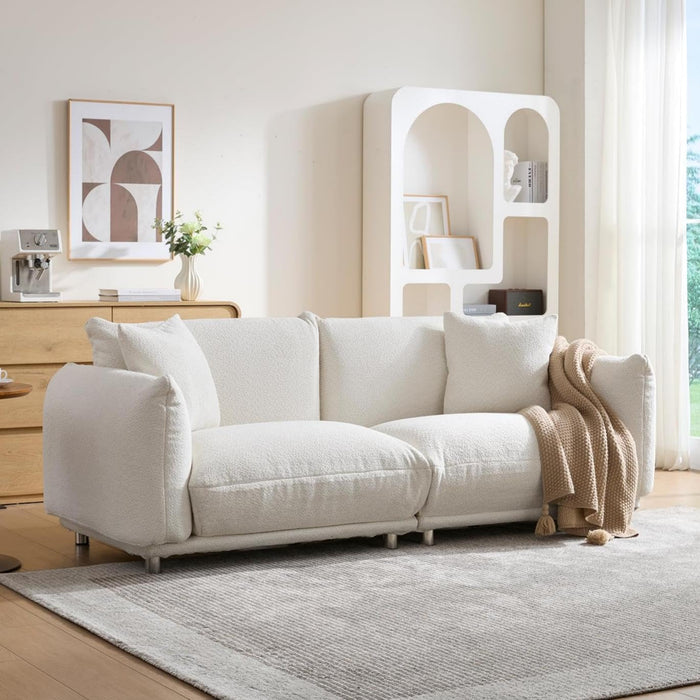 Sherpa Plush 87Inches SnowWhite Upholstered DeepSeat Sofa