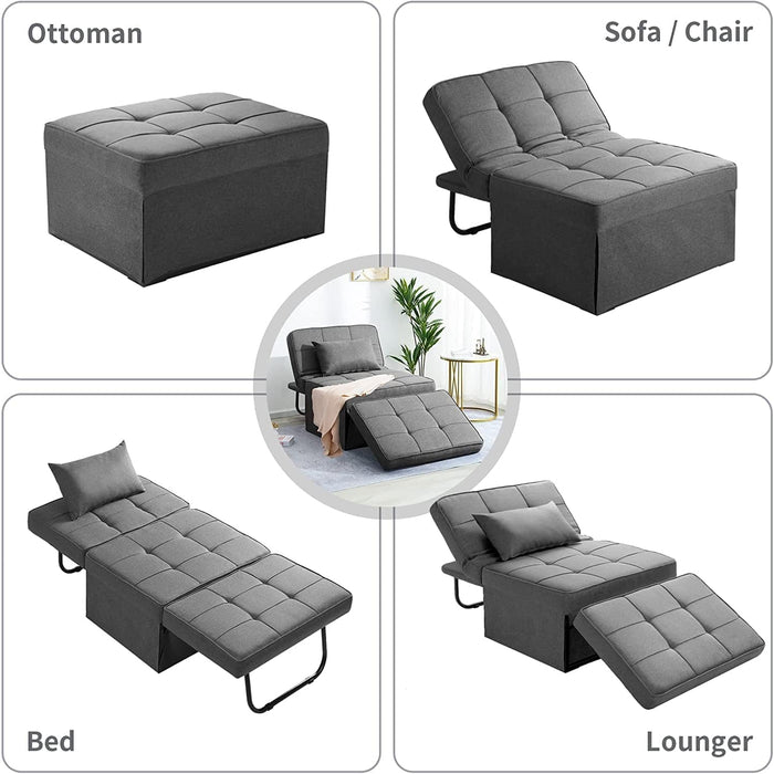 Light Grey Contemporary Convertible Sofa Bed Ottoman