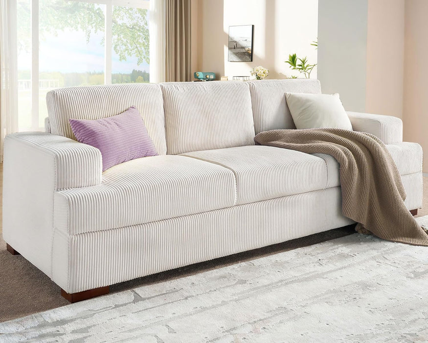 Beige Chenille Sofa with Deep Seats