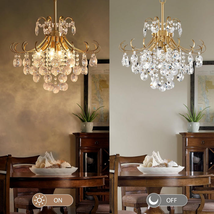 Golden Crystal Chandeliers 4 Light Dining Fixtures