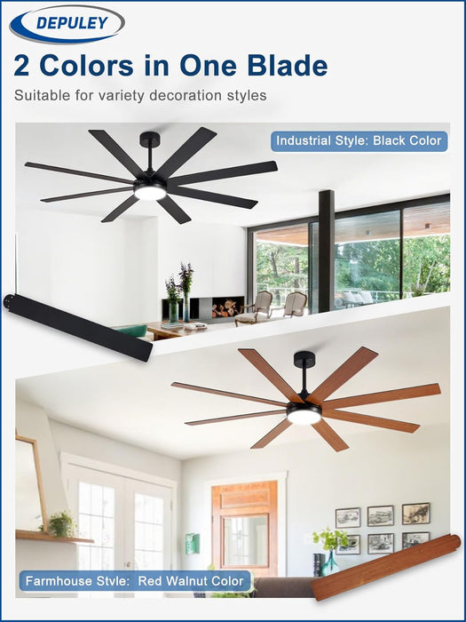 66" Ceiling Fans with Lights: Black Indoor/Outdoor Ceiling Fan for Patios Living Room - 8 Blades Dimmable Large Ceiling Fans with Remote APP Control Timer Reversible Quiet DC Motor 6 Speeds
