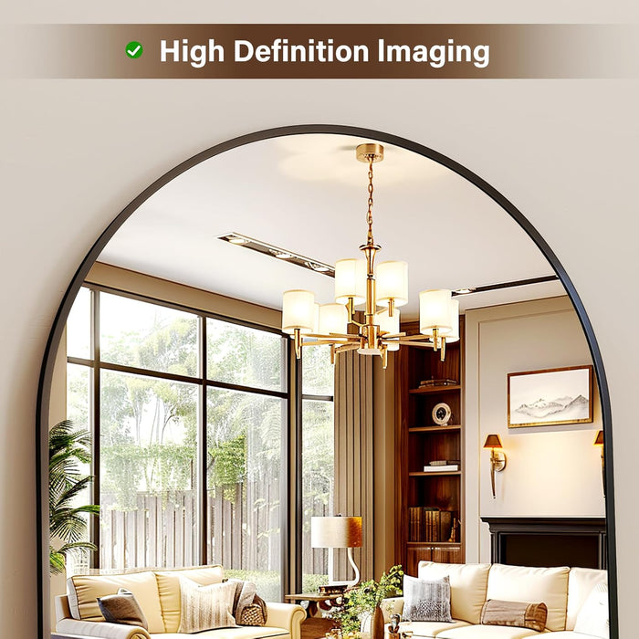 56"X21" Arched Full Length Mirror Floor Mirrors with Aluminum Alloy Frame Free-Standing Wall Mounted Floor Mirrors or Large Dressing Mirror, Black Mirror Full Length