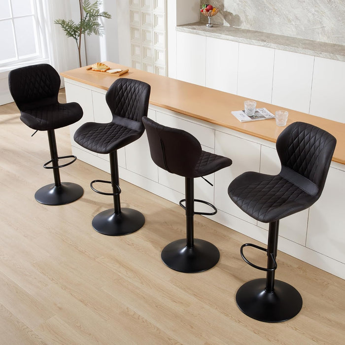 Bar Stools Set of 2, Modern Swivel Counter Height Barstools for Kitchen Island Chairs, Adjustable Fabric Bar Stools with Back for Kitchen Counter Bar, Black