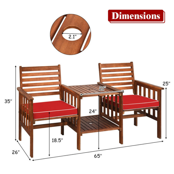 3 Pieces Outdoor Patio Table Chairs Set Acacia Wood Loveseat