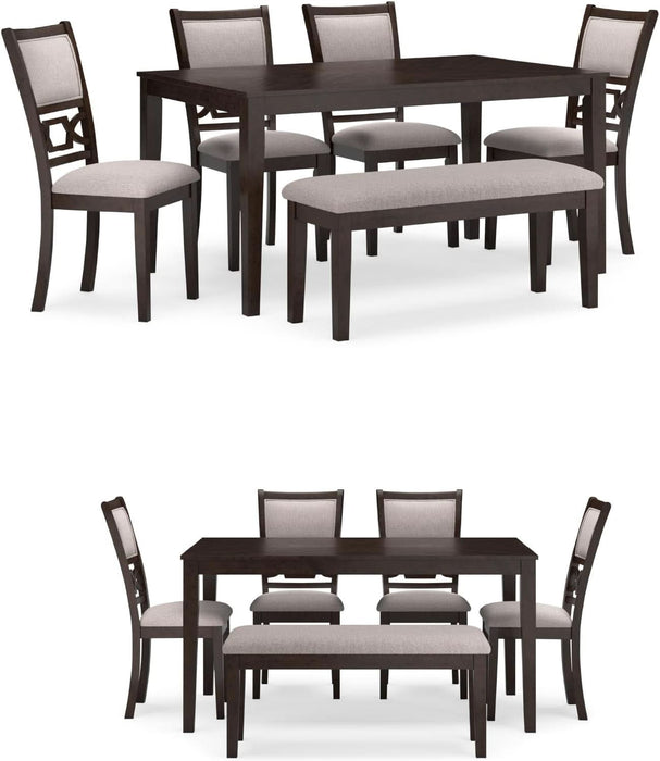 Langwest Dining Room Table Set, 4 Upholstered Chairs and Bench, Seats 6, Cushioned Seats, Wood, Cherry Brown