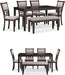 Langwest Dining Room Table Set, 4 Upholstered Chairs and Bench, Seats 6, Cushioned Seats, Wood, Cherry Brown