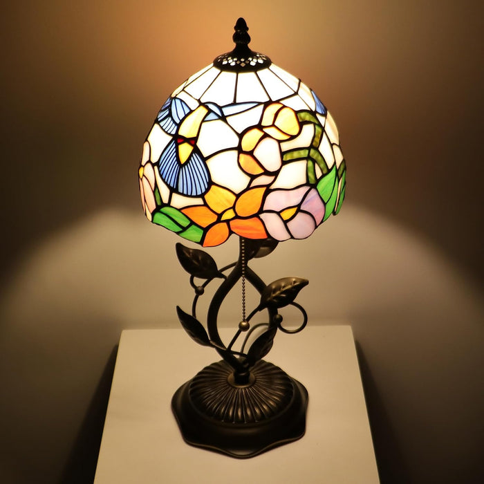 Tiffany Style Stained Glass Table Lamp Blue Hummingbird 18 Inch