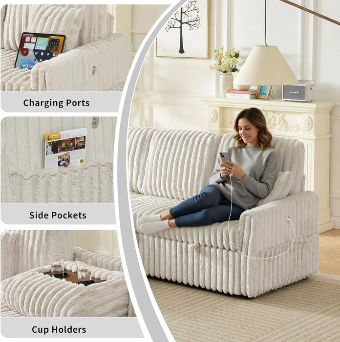 Beige 81Inch Ultra SleeperSofa With Charging Station