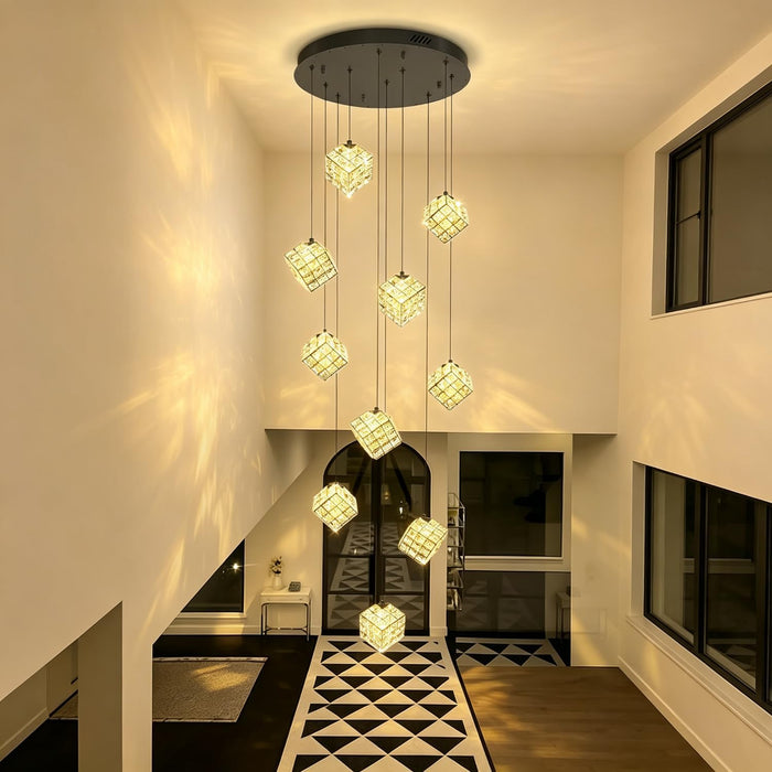 10-Lights LED Staircase Chandelier Modern Foyer Chandeliers Large Chandelier for High Ceilings,Crystal Pendant Light for Living Room Stairwell Dining Room Entryway