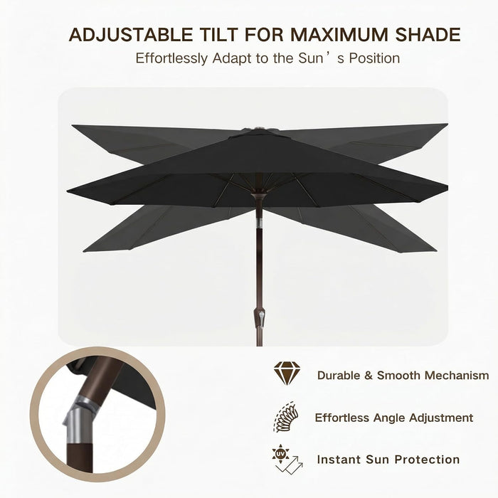 10FT Outdoor Patio Umbrella, round Market Table Umbrella with Push‑Button Tilt and Crank Lift, 8 Sturdy Metal Ribs, UV50+ Protection Canopy for Backyard, Lawn, Deck, Poolside, Garden (Black)