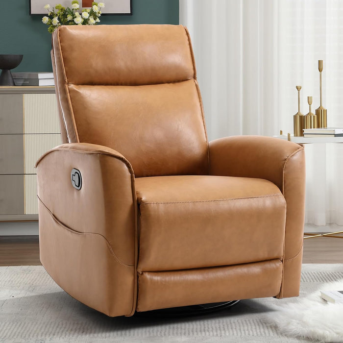 Swivel Rocker Recliner Chair, Manual Faux Leather Glider Rocking Recliners for Adults, 360° Swivel Nursery Reclining Sofa with Storage Pocket