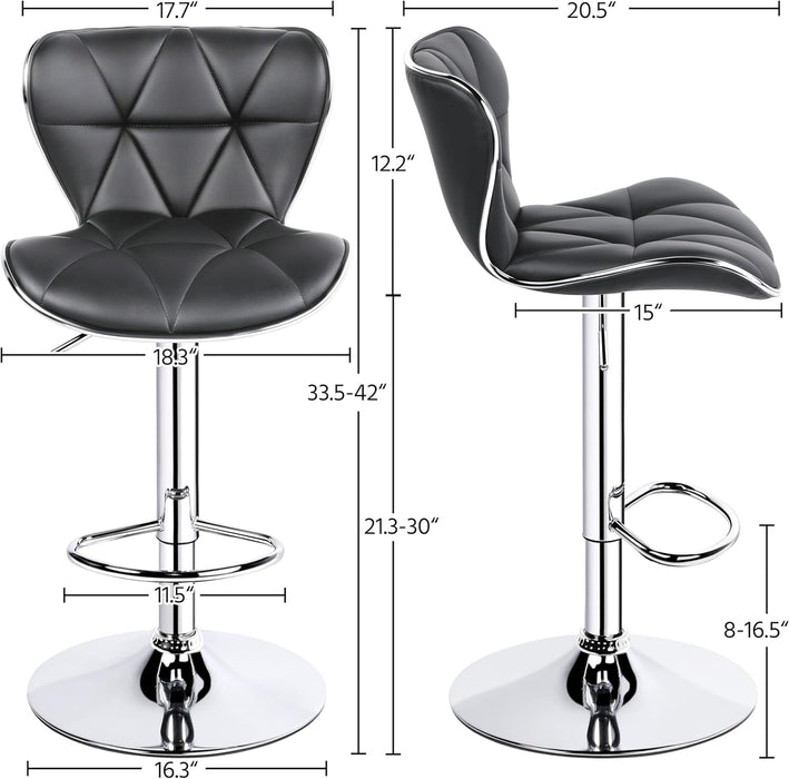 Bar Stools, Stylish Adjustable PU Leather Swivel Barstools, Counter Height Bar Chair Set of 2 with Foma Padded for Home Kitchen, Grey