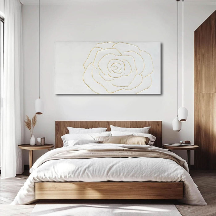 Textured Wall Art Abstract Floral Painting White Pictures Wall Decor Gold Line Art 24"X 48" Large Artwork for Living Room Bedroom Office Wall Decor