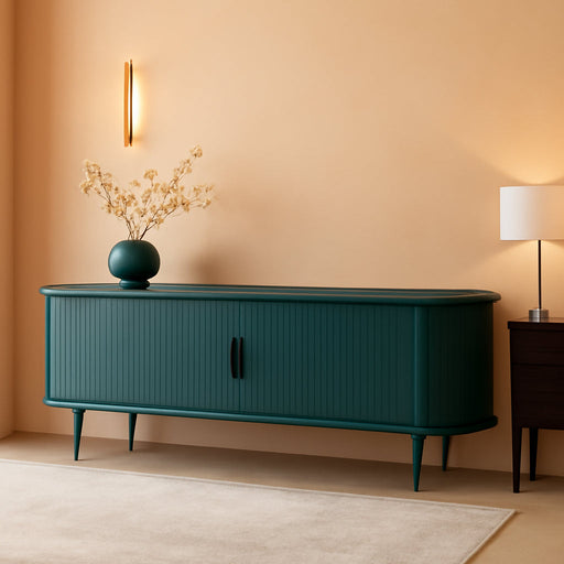 70" Modern TV Stand with Tambour Door for Tvs up to 80", Entertainment Center with Storage, Fluted Television Consoles for Home, Living Room, Green