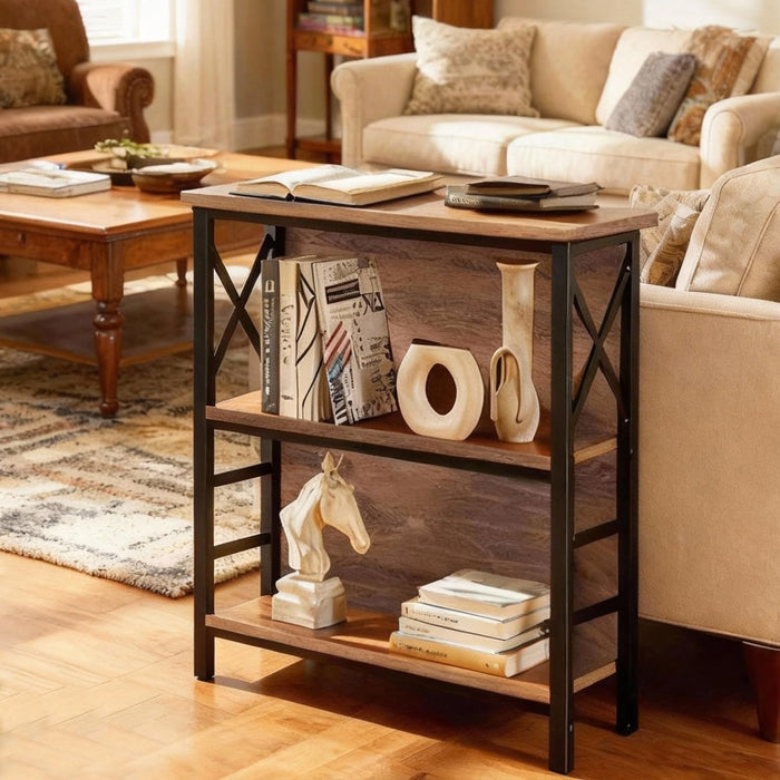 Brown IndustrialGrade 3 Tier Bookcase With Backboard