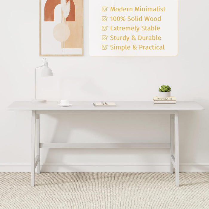 Solid Wood Writing Table - 48" W Minimalist PC Computer Desk, White