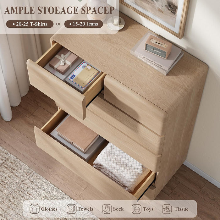 Natural Oak 6 Drawer Dresser for Bedroom, 48" Tall Chest of Drawers