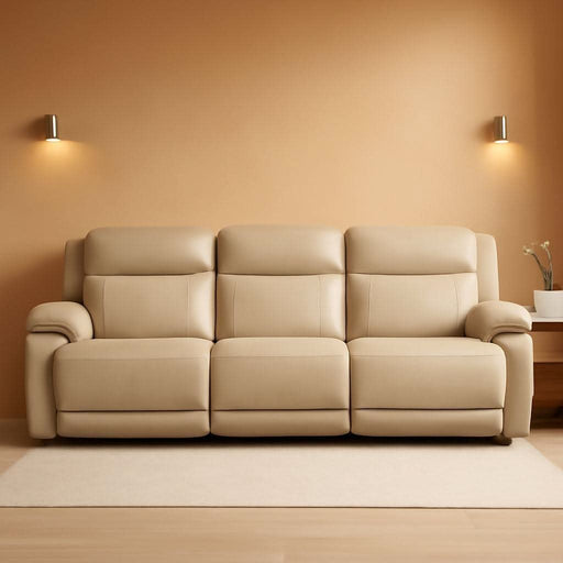 Double Deal Modern Leather Match 3-Piece Power Reclining Sofa Sectional with Adjustable Headrest, USB Ports, Storage and Cup Holders, Beige