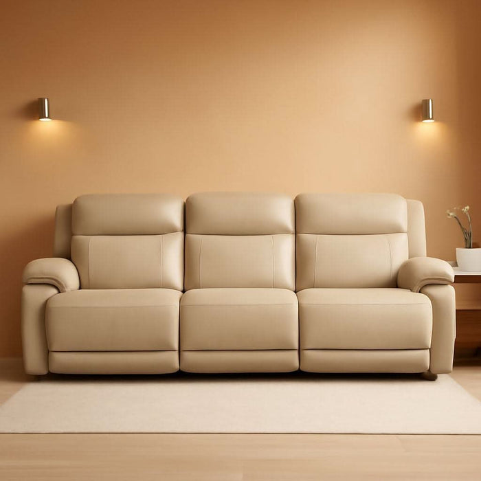 Double Deal Modern Leather Match 3-Piece Power Reclining Sofa Sectional with Adjustable Headrest, USB Ports, Storage and Cup Holders, Beige