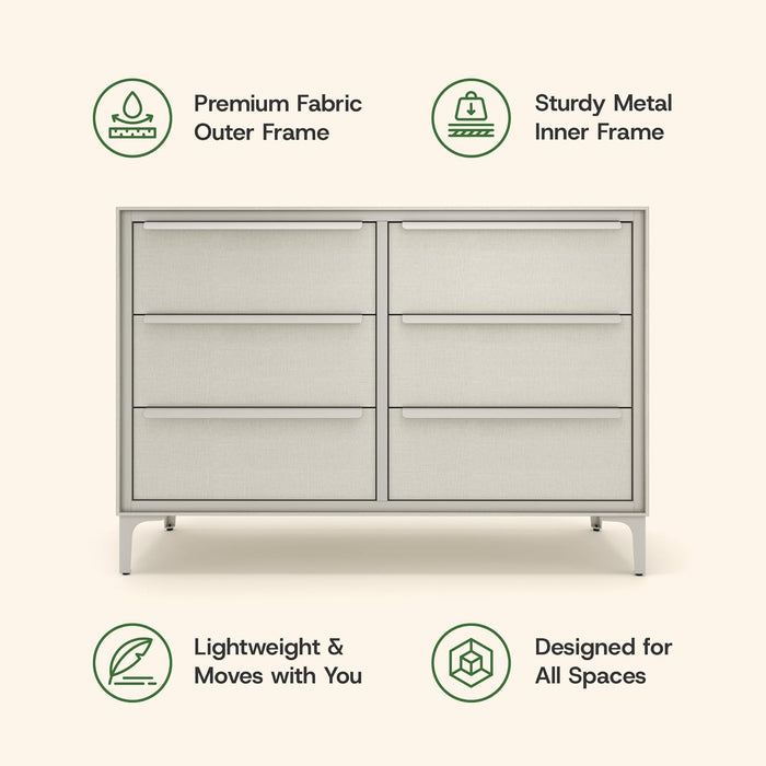 Naima 6-Drawer Premium Fabric Dresser – Strong Metal Frame, Sag-Proof Drawers with Sleek Metal Handles, Durable Storage Solution for Your Home (Beige)
