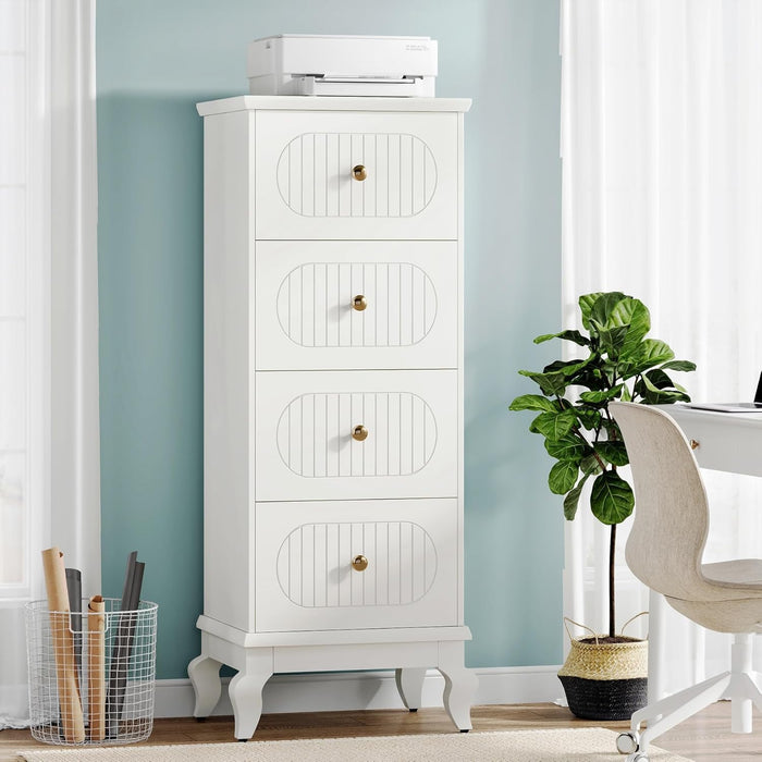 White Wooden File Cabinet, 4 Drawers, Adjustable