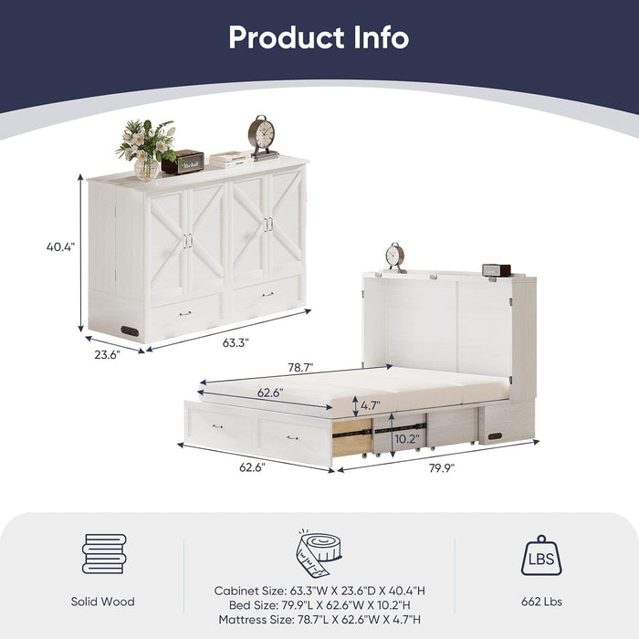 White Queen Murphy Cabinet Bed With StorageDrawers