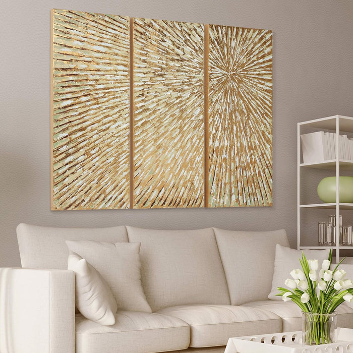 Gold Wall Art Textured Hand Painted Canvas by Martin Edwards, Triptych, 48" X 20" Each, Sunshine