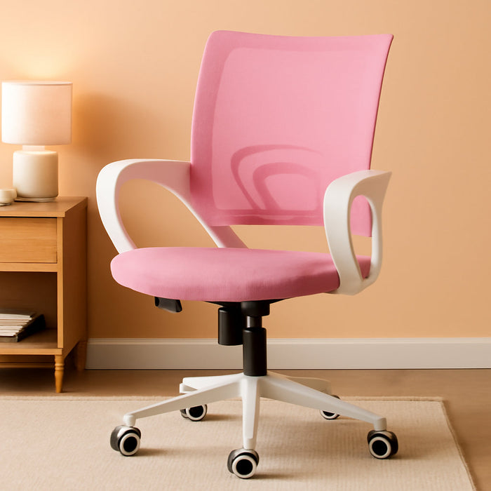 Office Chair Computer Desk Chair Gaming Ergonomic Mid Back Cushion Lumbar Support with Comfy Mesh Adjustable Swivel Rolling Home (Pink)