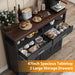 Sideboard Buffet Cabinet with Storage & Shelves, Farmhouse Kitchen Storage Cabinet Wood Coffee Bar Sideboard Cabinet with 4 Doors for Kitchen, Living Room, Entryway, 47" W Black