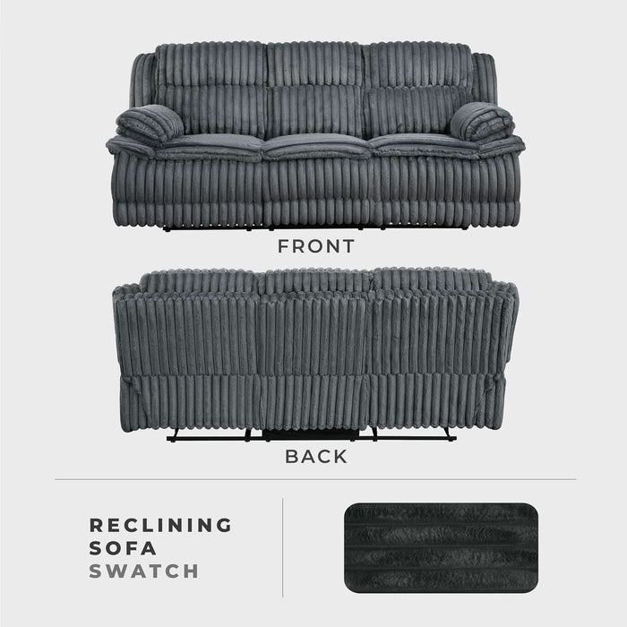 Mnul Double Reclining Sof, Corduroy Mnul Wll Hugger Recliner Couch, Pillow Top rms, Plush Fom Cushions over Pocket Coils, Cozy Reclining Sof for Living Room, Drk Gry