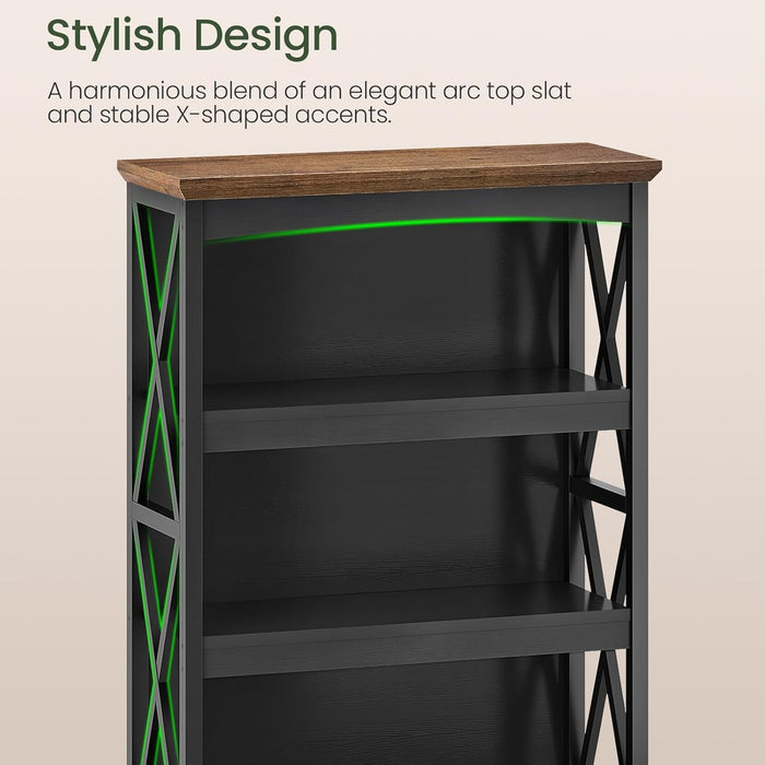 4-Tier Bookshelf, 42.9" Small Bookcase, Floor Standing Organizer Shelf, Corner Book Shelf, Metal Frame Bookshelves for Study, Bedroom, Living Room, Black and Walnut TSJ01BL