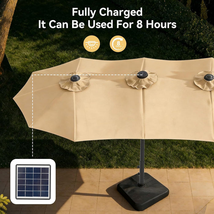 15Ft Patio Umbrella with Base Included, Outdoor Double-Sided Rectangular Umbrella with Crank Handle & Ventilation, Large Standing Umbrella for Pool, Deck, Lawn, Backyard & Beach, Beige