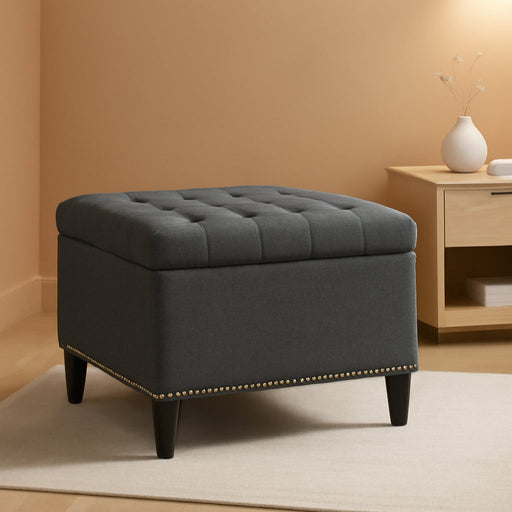 28-Inch Entryway Ottoman Bench with Storage, Multipurpose Foot Rest Sofa Stool in Dark Grey